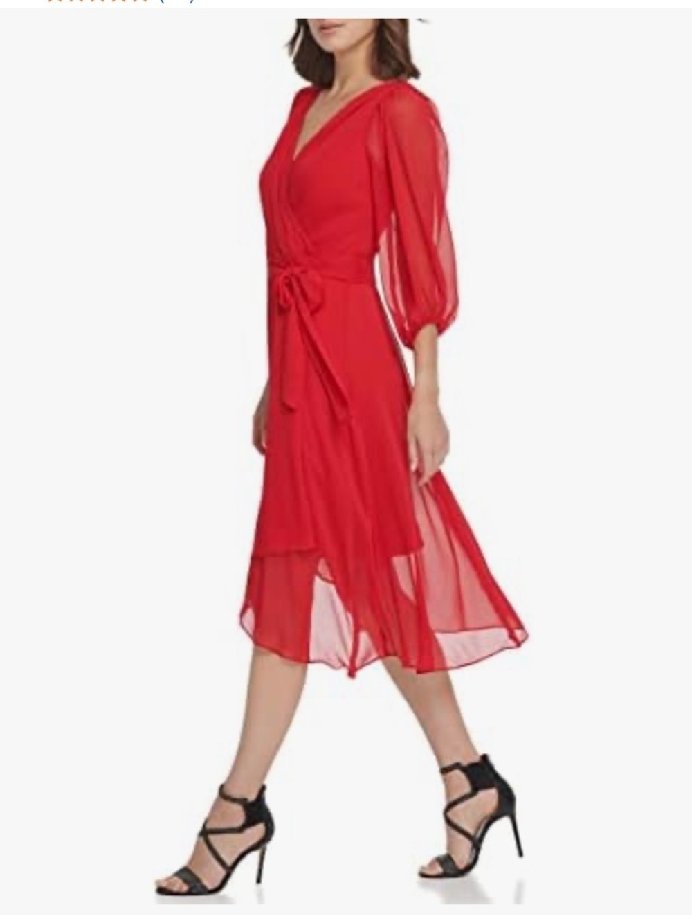 DKNY Wrap Midi Dress with Sheer Sleeves - Picture 2 of 7